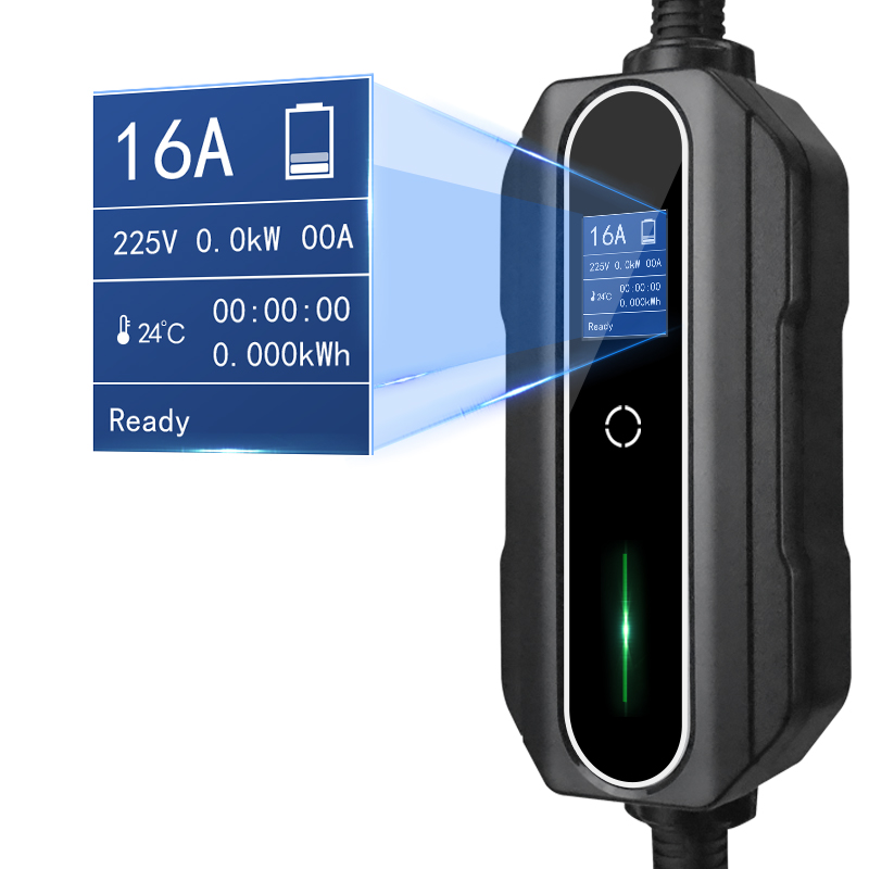 Mode2-GB/T Plugs Tragbares EV-Ladegerät mit LCD-Bildschirm 6-16A Einstellbarer Strom